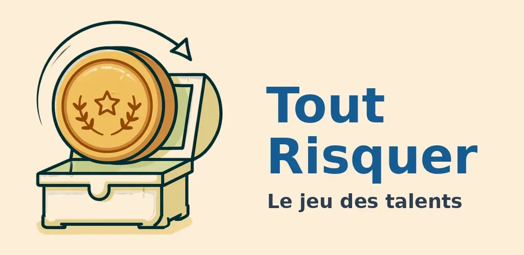 La bannière de Tout Risquer : une pièce d’or au laurier sur un coffre ouvert