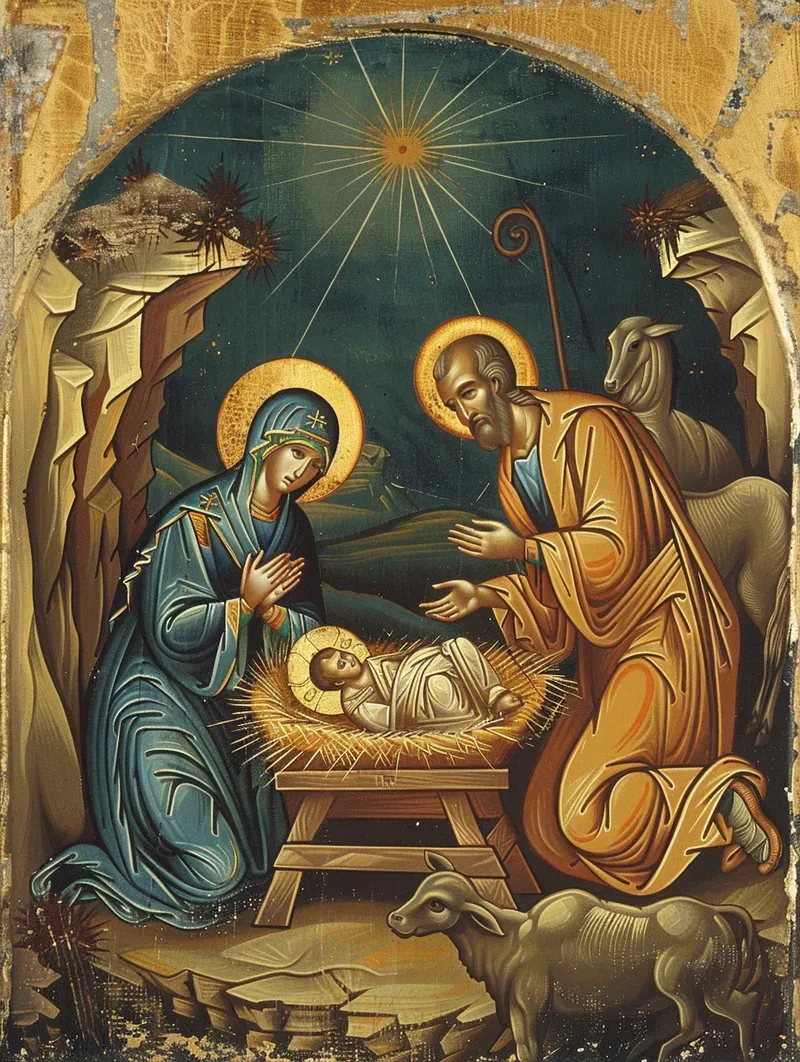 Icône : la naissance de Jésus à Bethléem, première scène du fil